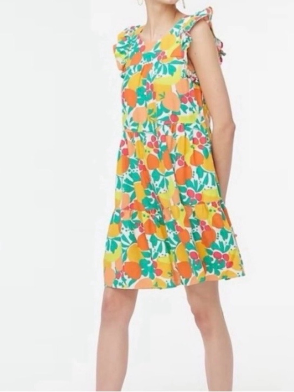 J. Crew Linen Blend Fruit Print Tiered Mini Dress Size 4 with pockets!